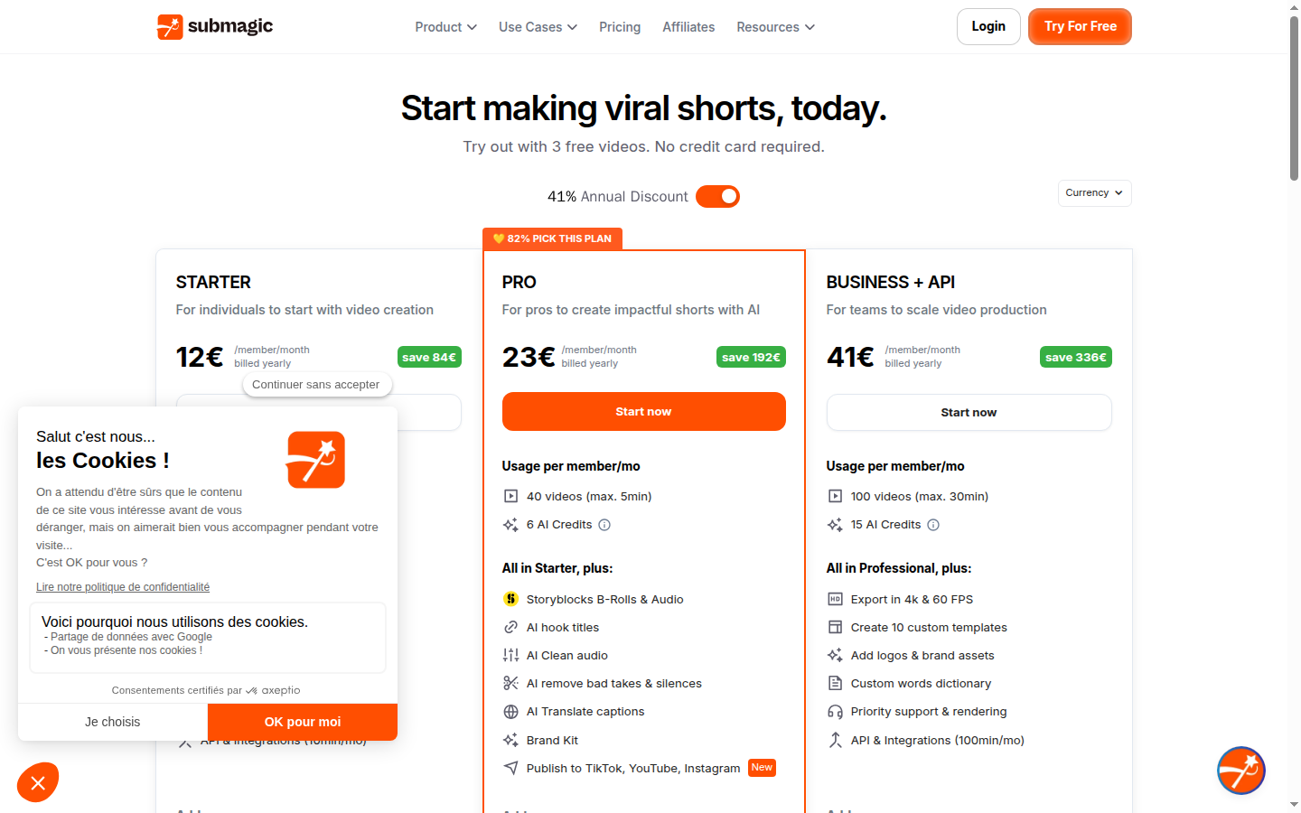 Submagic homepage screenshot