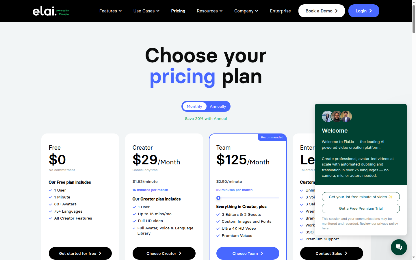 Elai.io homepage screenshot