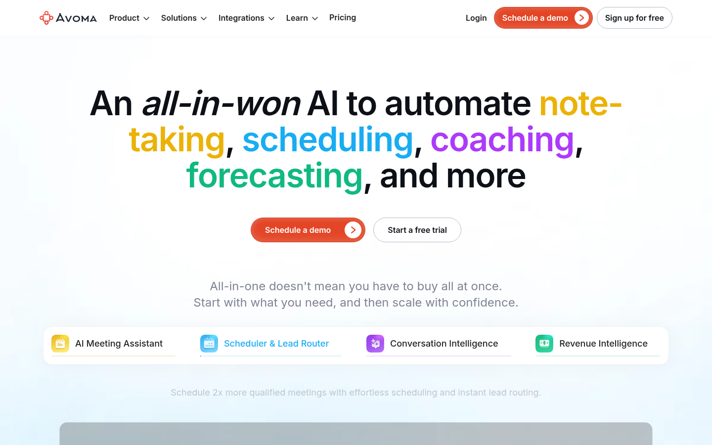 Avoma homepage screenshot
