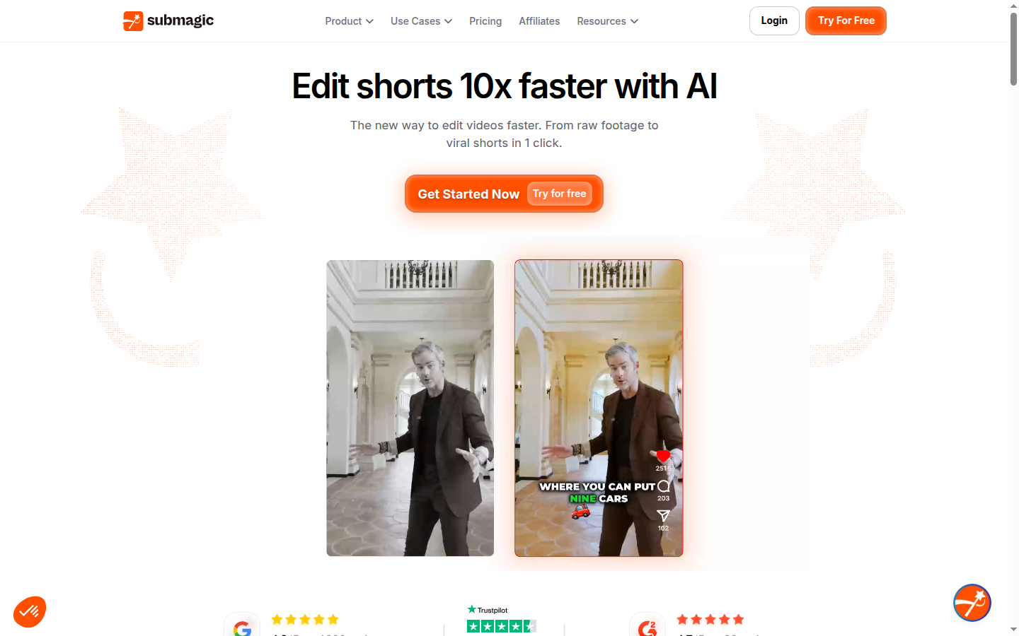 Submagic AI caption tool for social video homepage