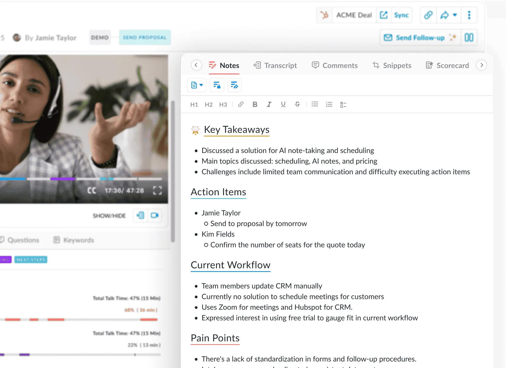 Avoma real-time transcript view