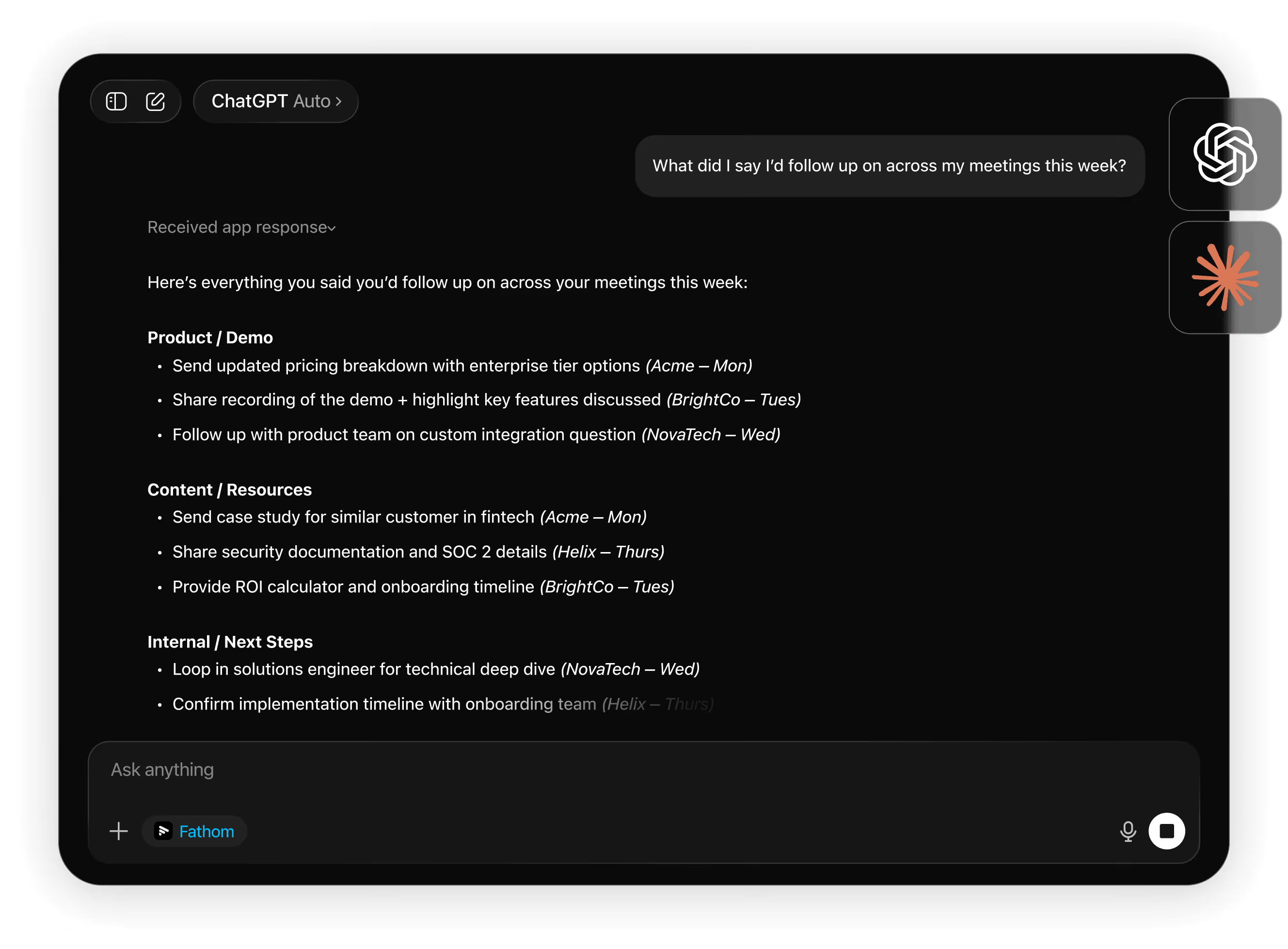 Fathom highlight clips and topic monitoring