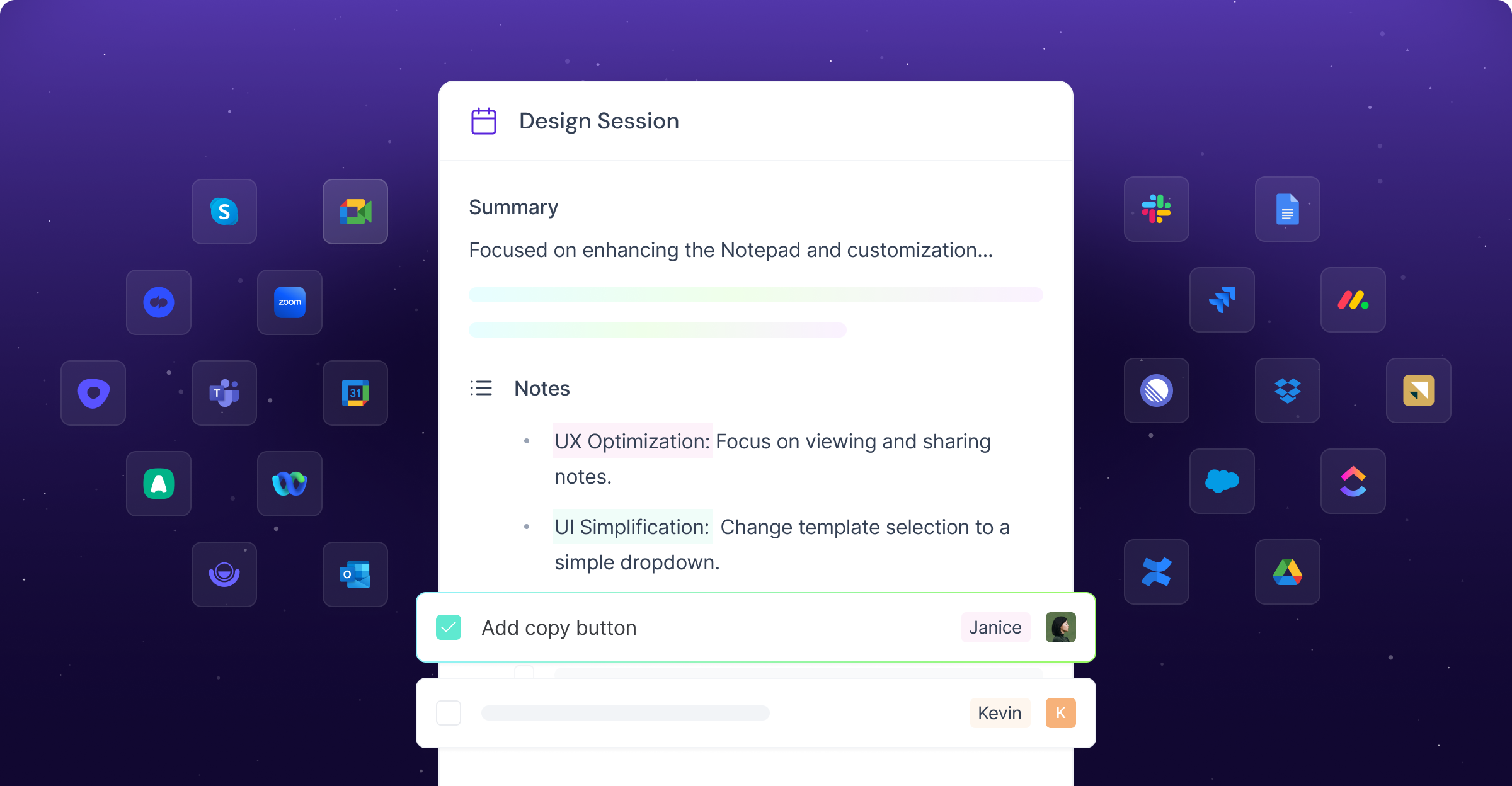 Fireflies integrations with CRMs and productivity tools