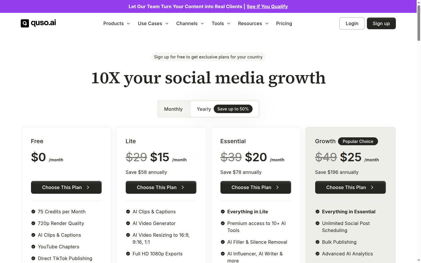 Quso.ai homepage screenshot