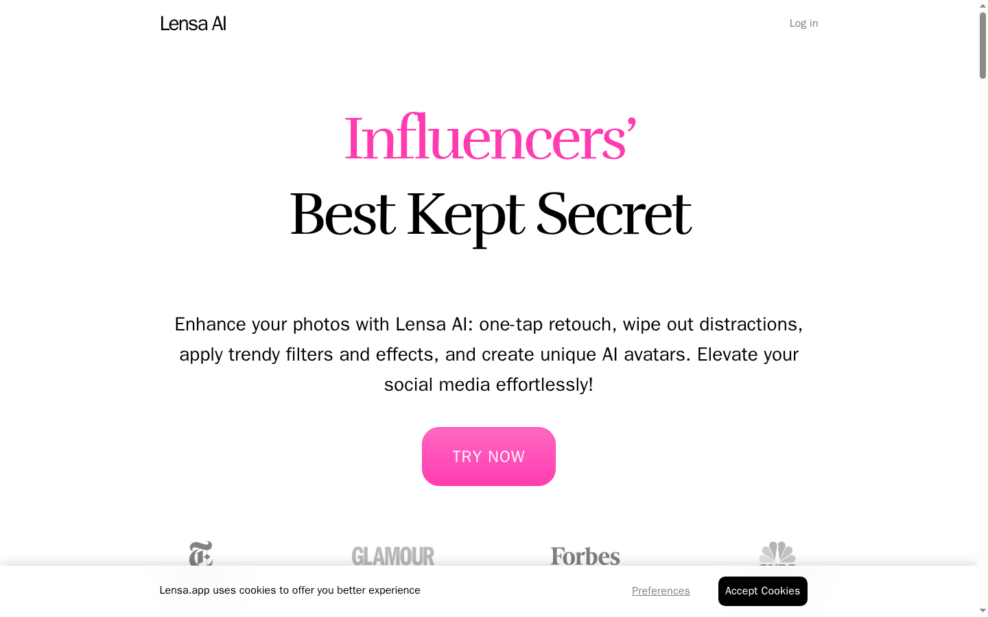 Lensa AI homepage screenshot