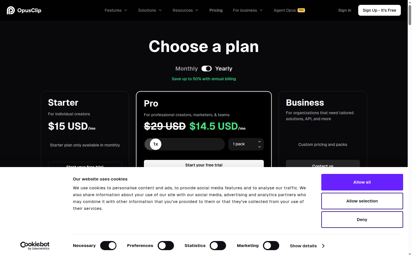 Opus Clip homepage screenshot