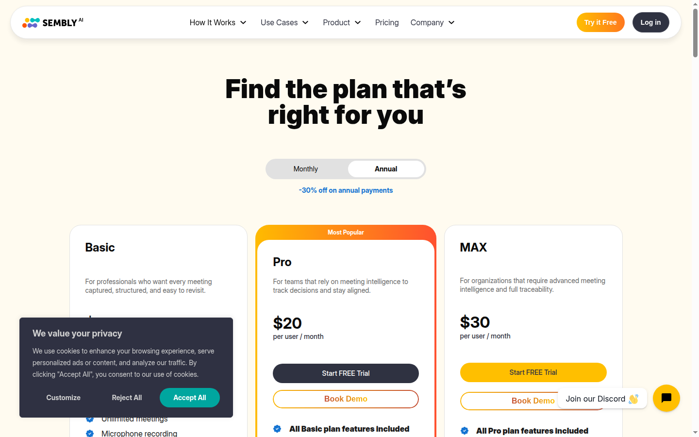 Sembly AI homepage screenshot