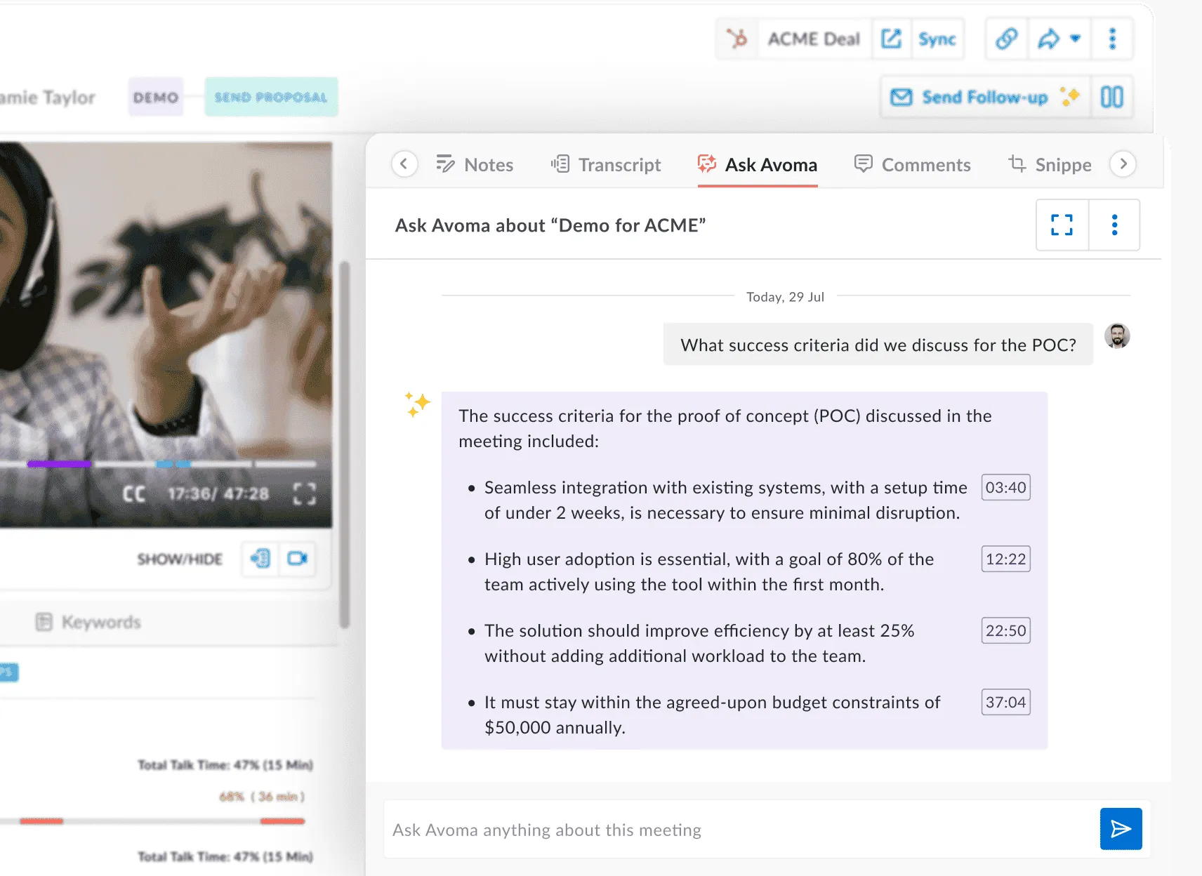 Avoma automatic CRM data entry