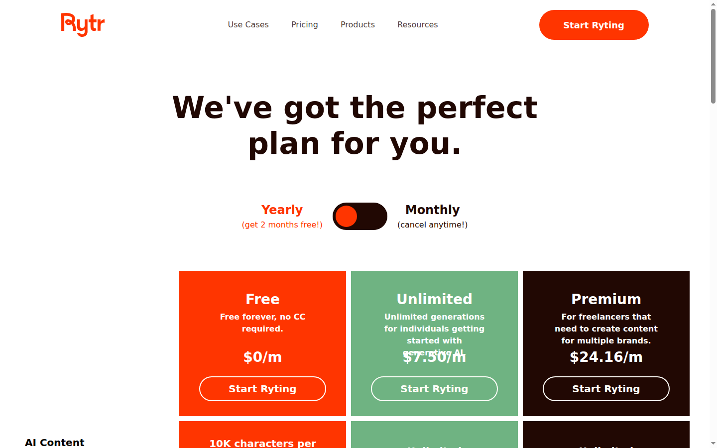 Rytr homepage screenshot
