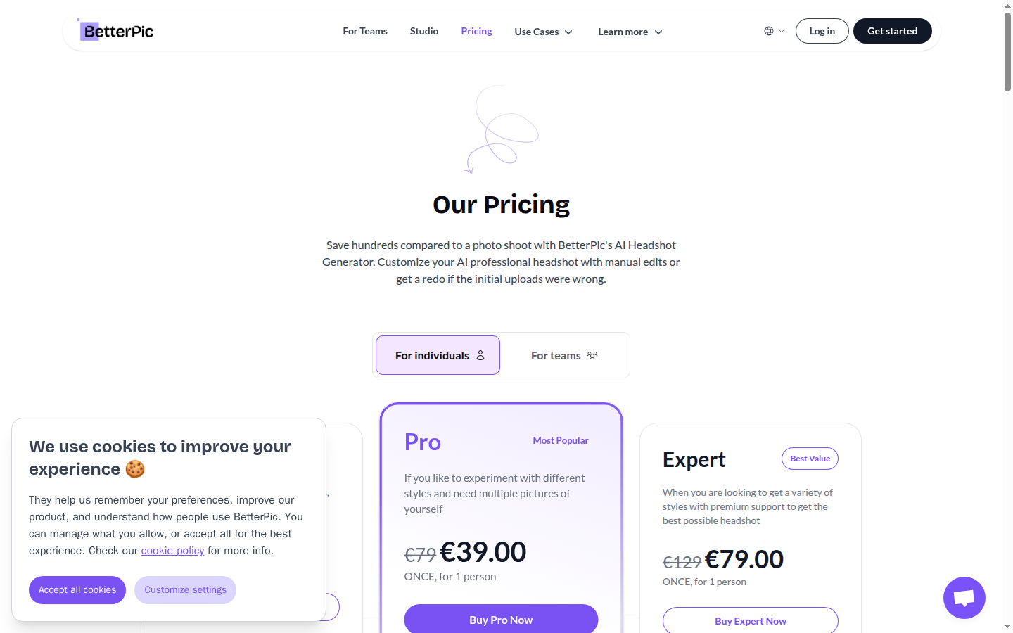 BetterPic homepage screenshot