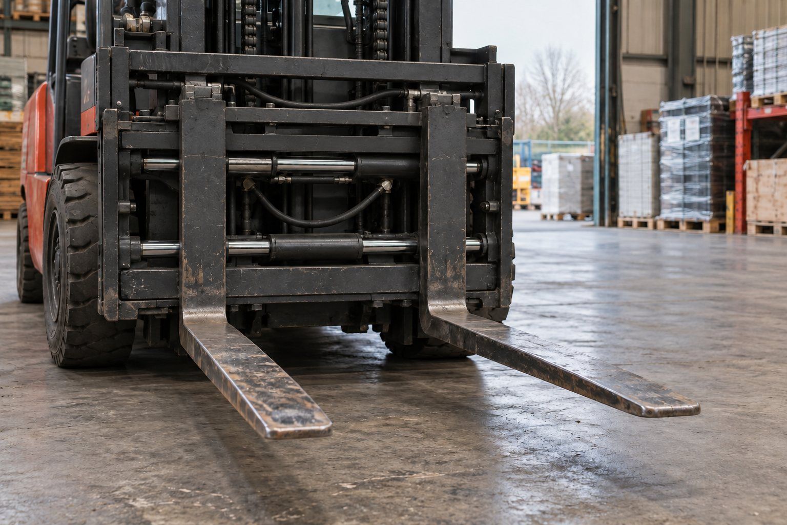 A forklift carriage with fork positioners