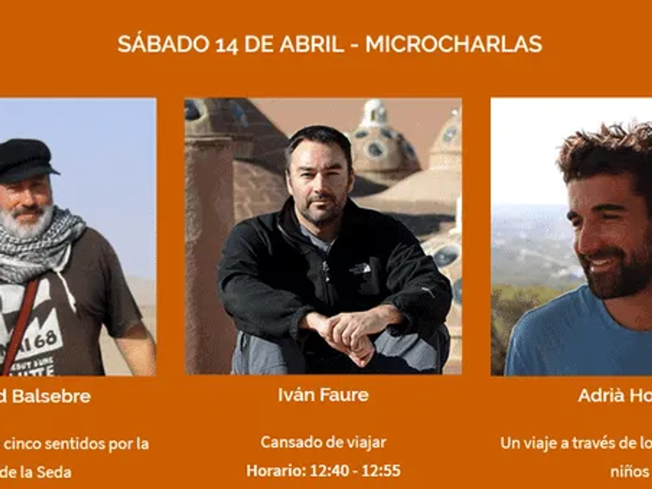 Tres ponentes presentan microcharlas sobre viajes en Barcelona el 14 de abril.