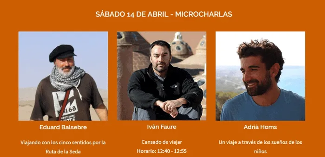 Tres ponentes presentan microcharlas sobre viajes en Barcelona el 14 de abril.
