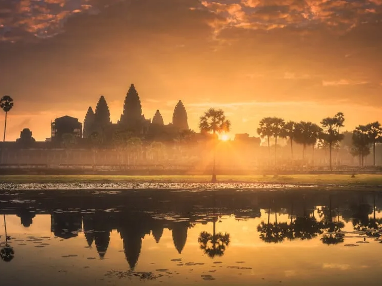 templos de angkor wat ao por do sol