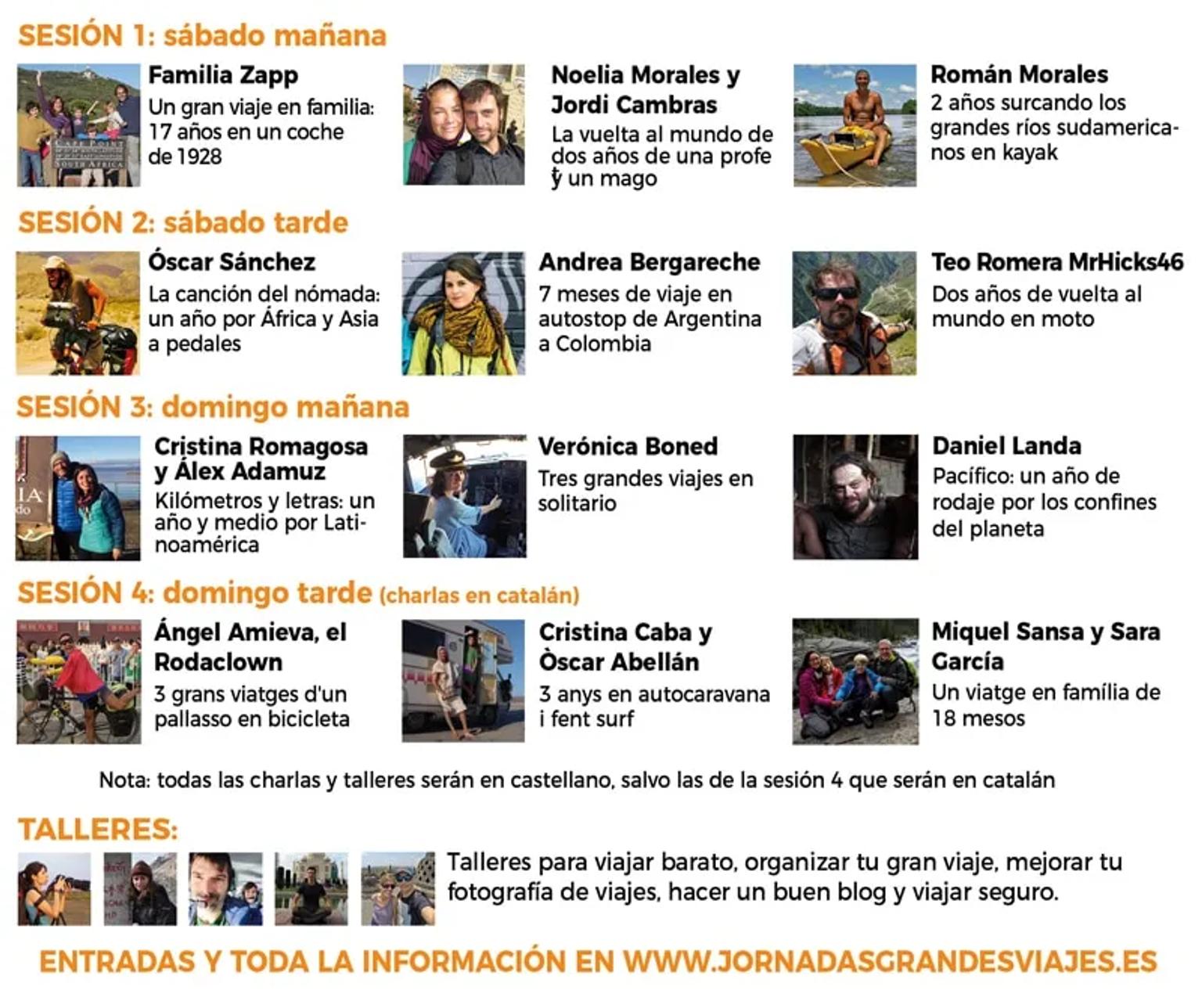 Programa de charlas sobre viajes y talleres en las Jornadas IATI en Barcelona.