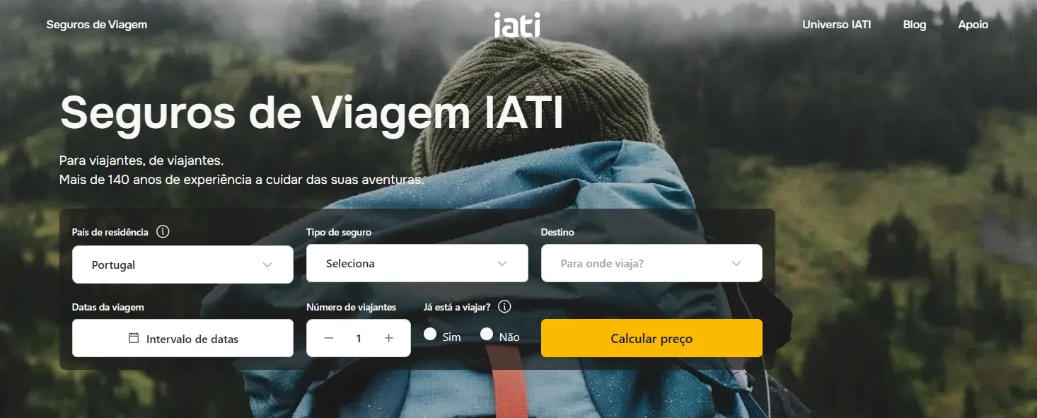 Screenshot do simulador IATI para simular o seguro de viagem