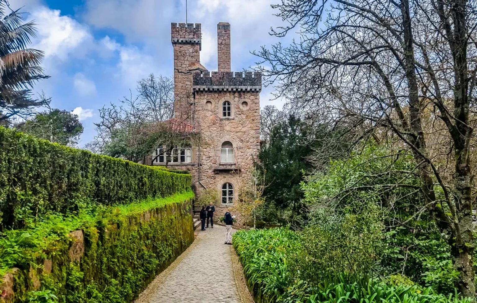 castelo da quinta da regaleira escondido entre arbustos