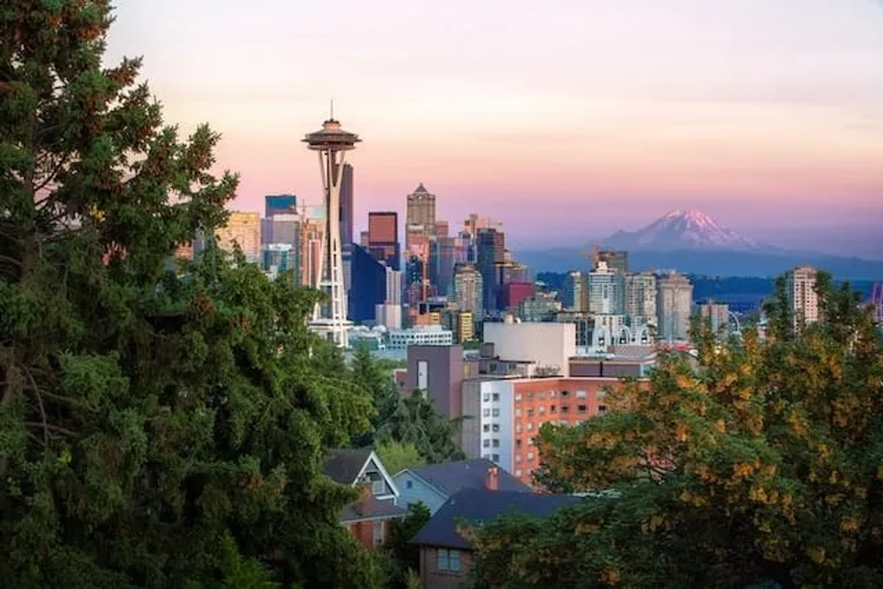 seattle seen from above at sunset, USA