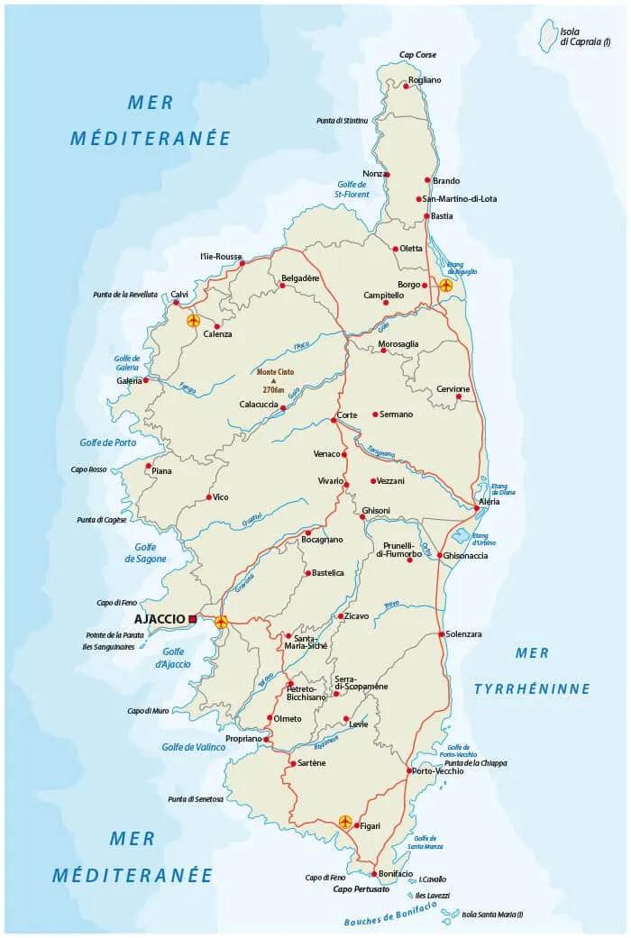 mapa da ilha da corsega