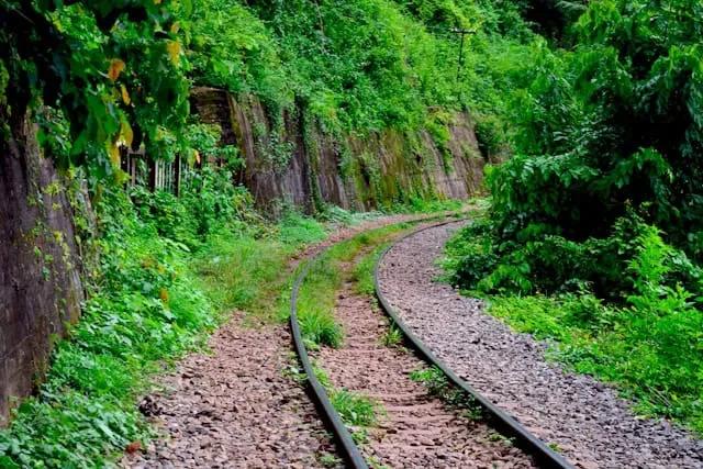caminho de ferro no meio de arvores em Kanchanaburi