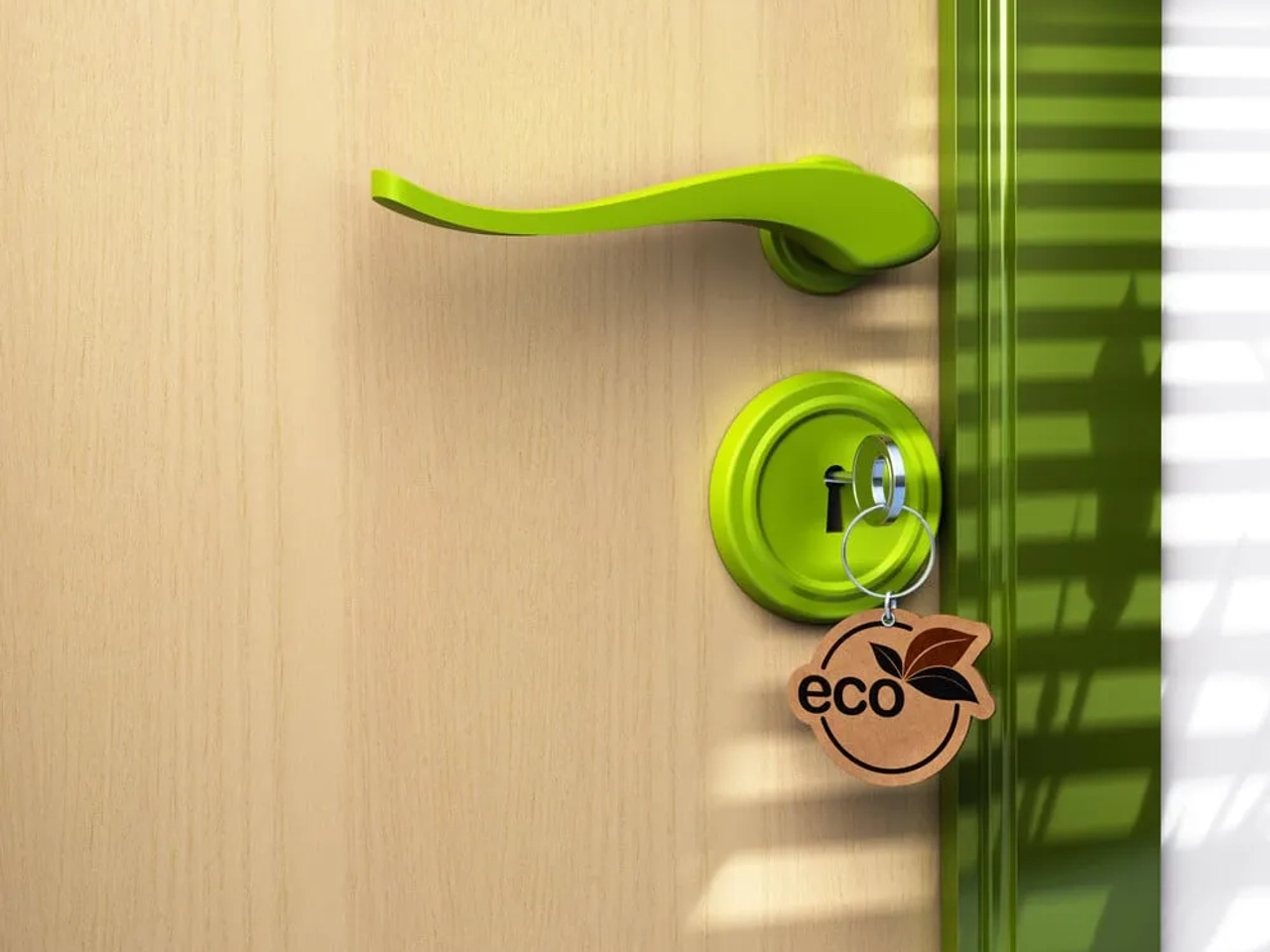 fechadura verde de um hotel ecologico