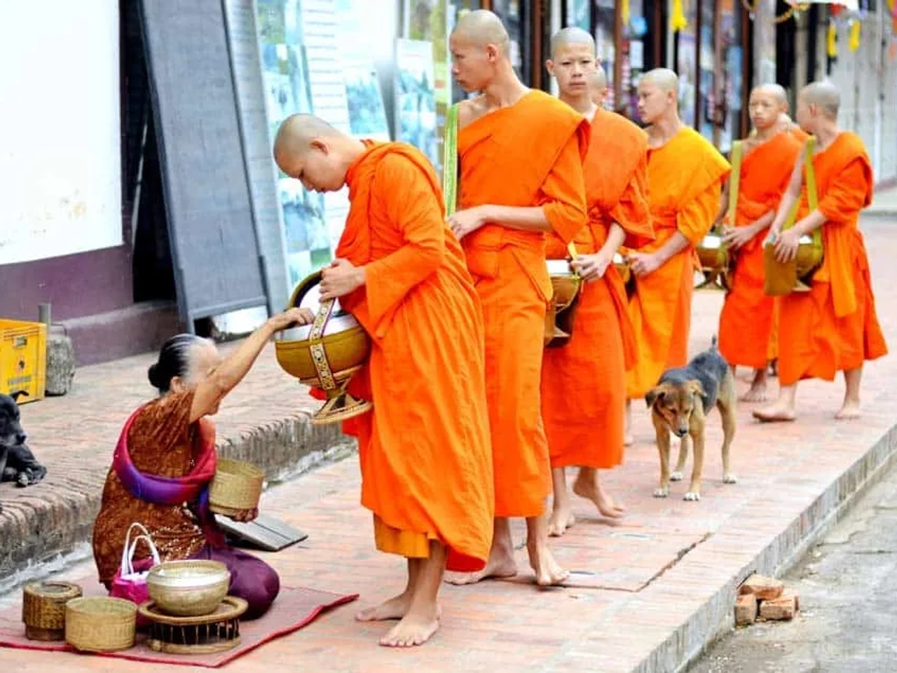 monjes de Luang Prabang por la mañana