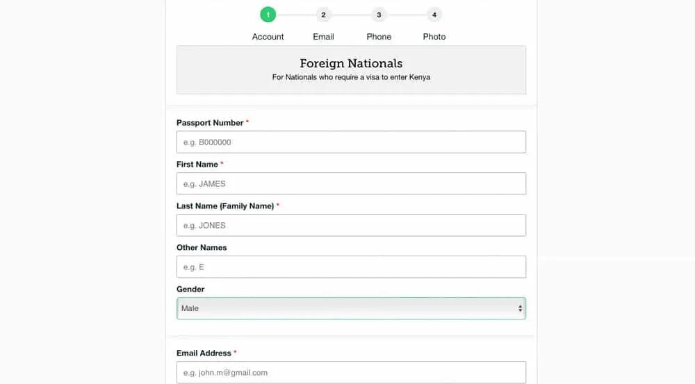 Crear cuenta para tramitar la eVisa de Kenia