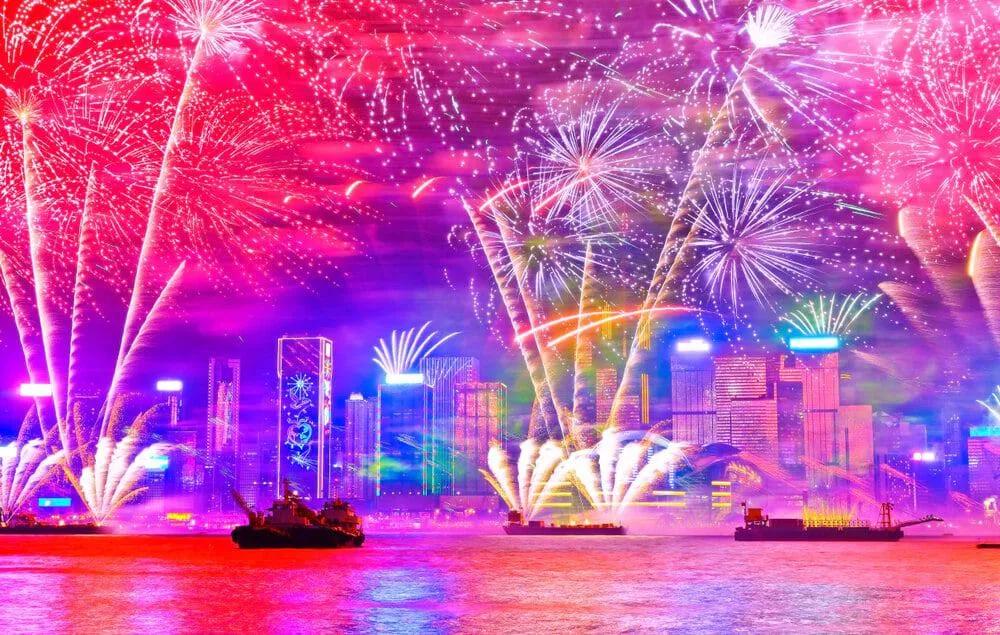 fogo de artificio em Hong Kong