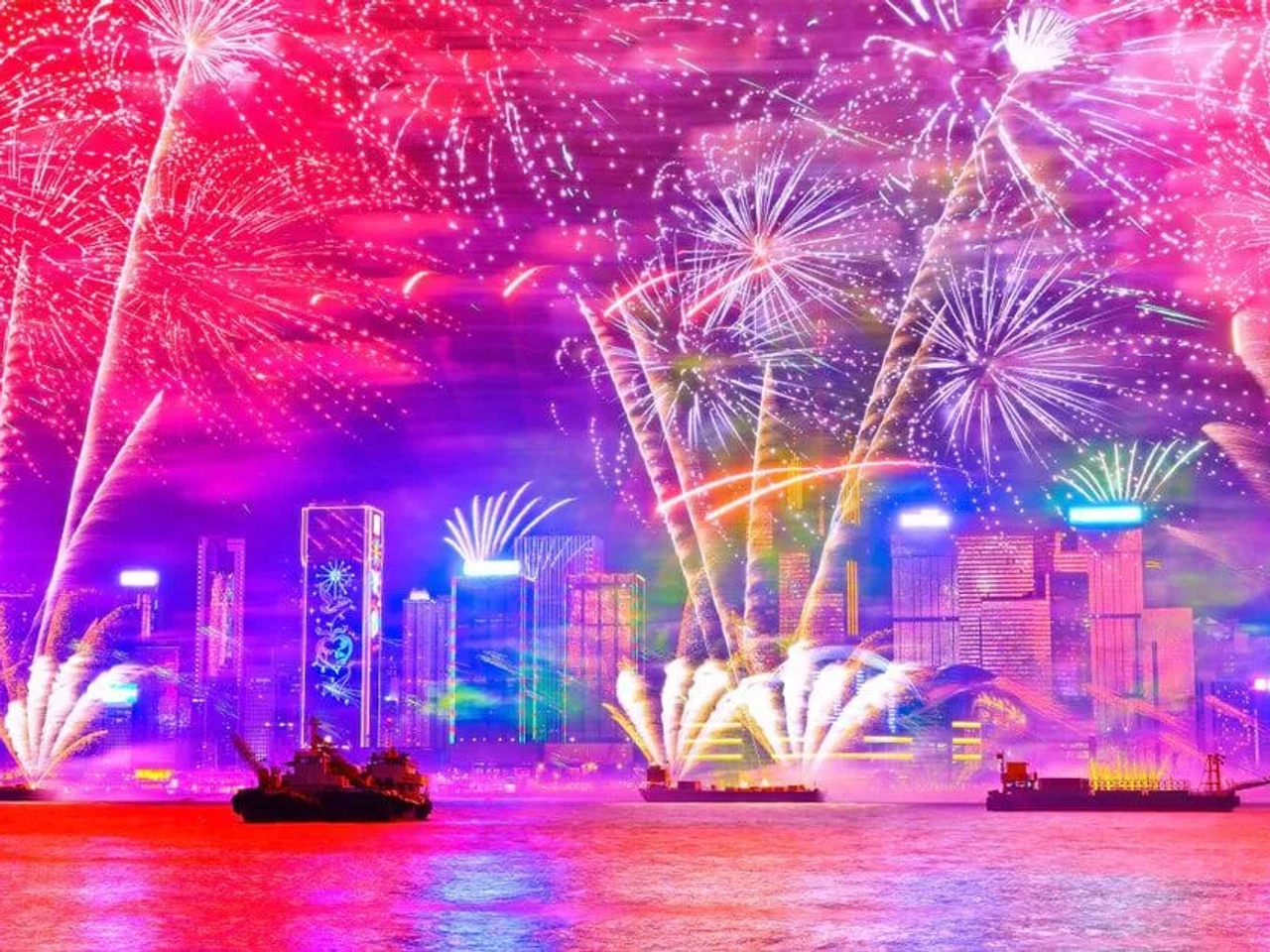 fogo de artificio em Hong Kong