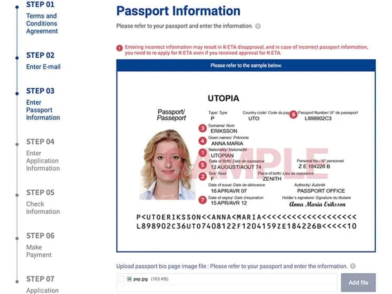 foto del pasaporte para la K-ETA de Corea del Sur