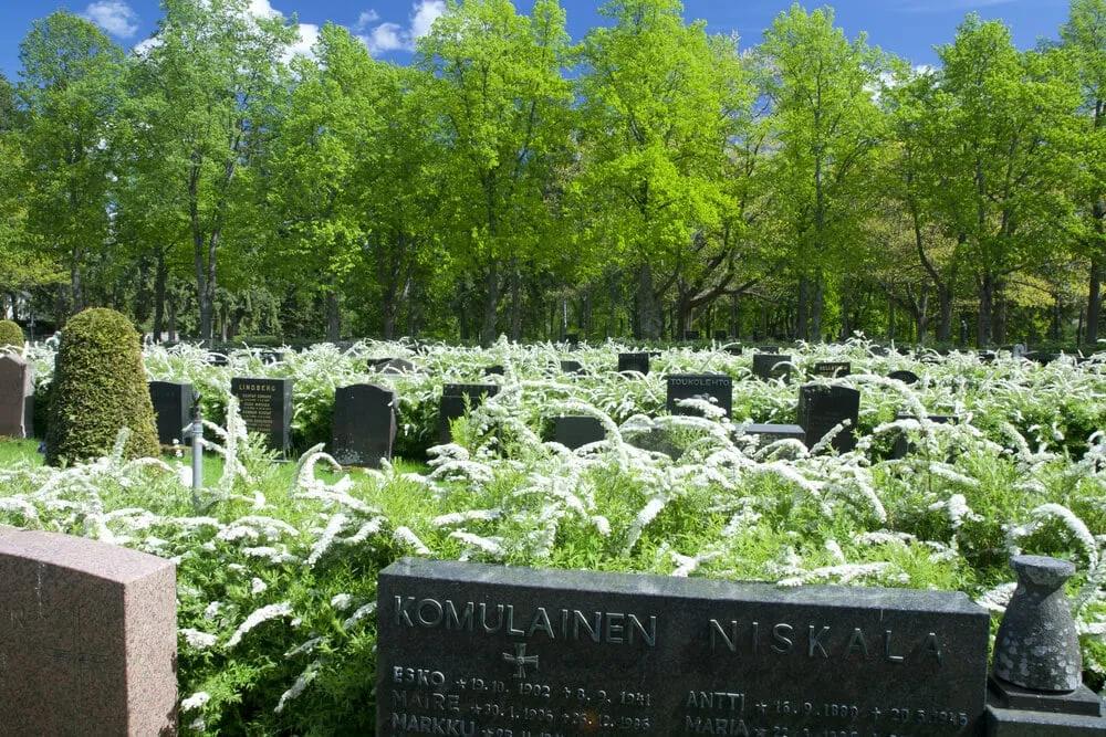 tumbas e vegetação no cemiterio de hietaniemi