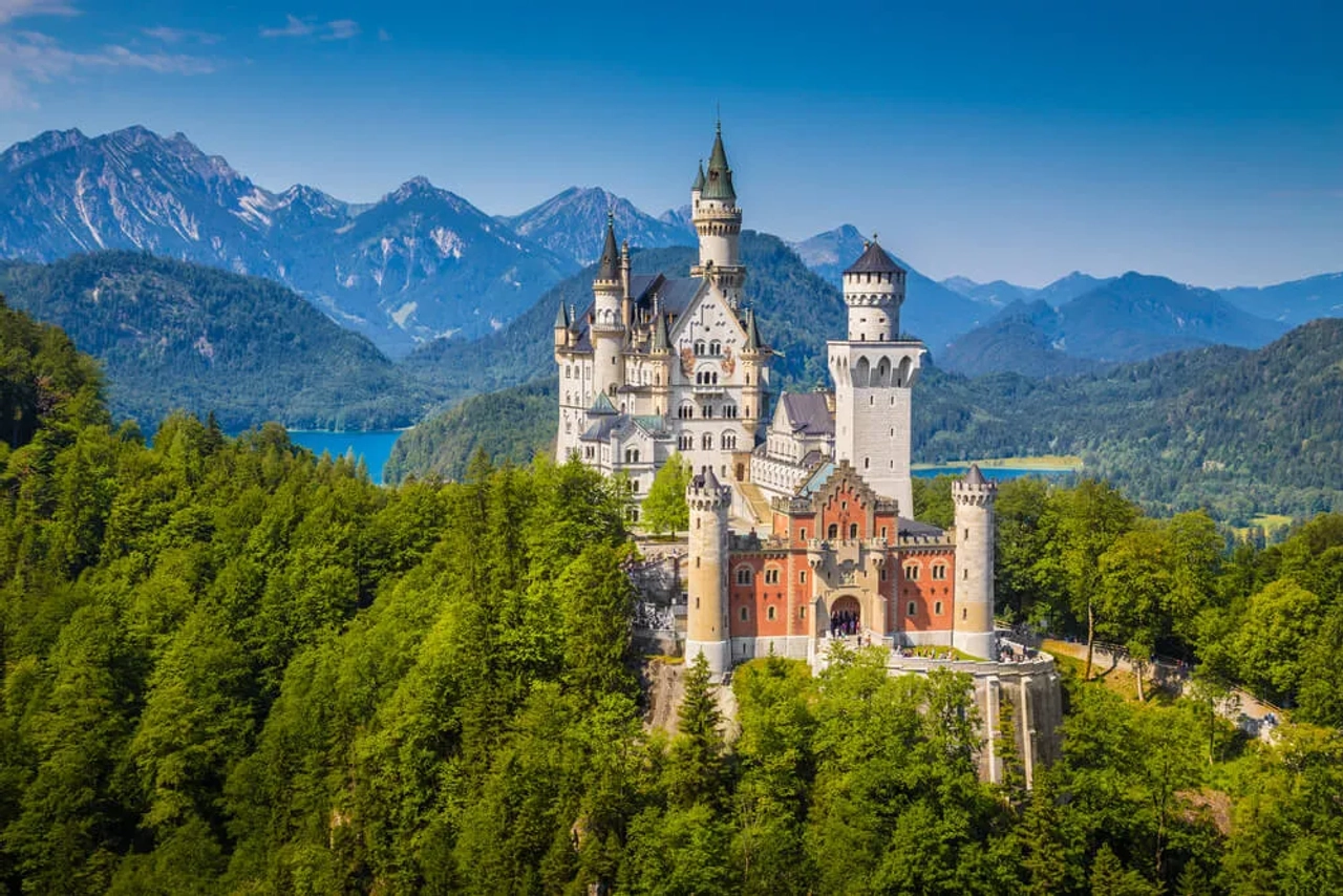 vista panoramica do castelo e bosque de neuschwanstein