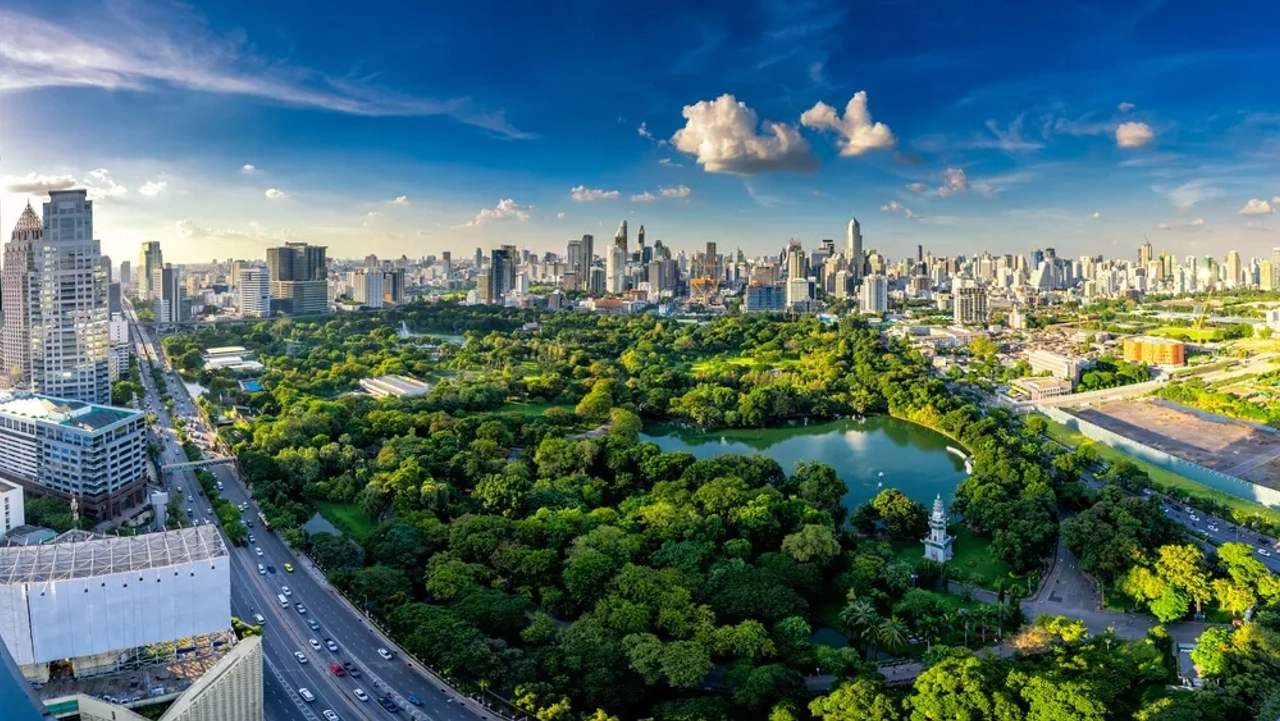 vist aerea do parque lumpini num dia de sol