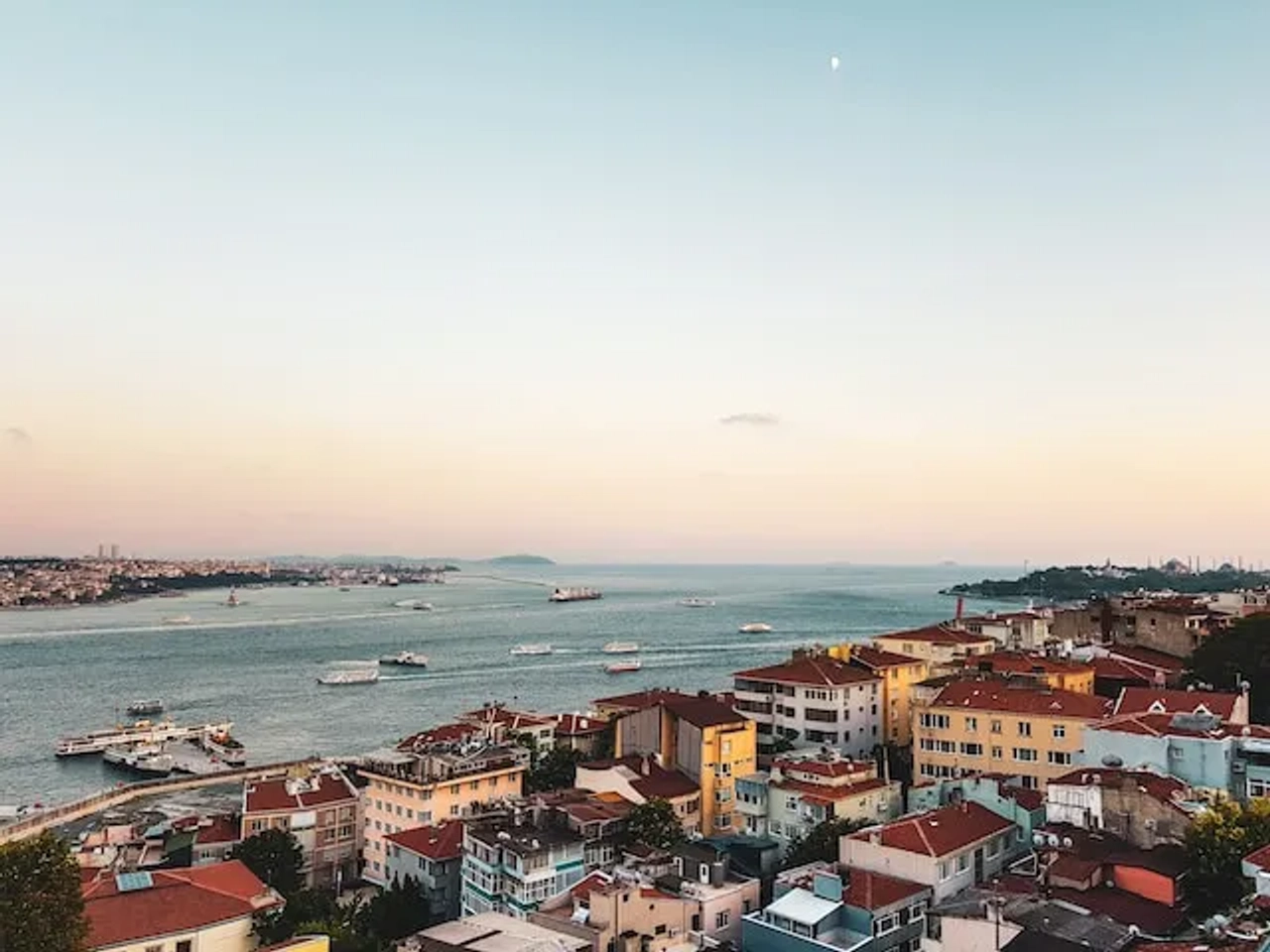 boats and houses seen form above in turkey