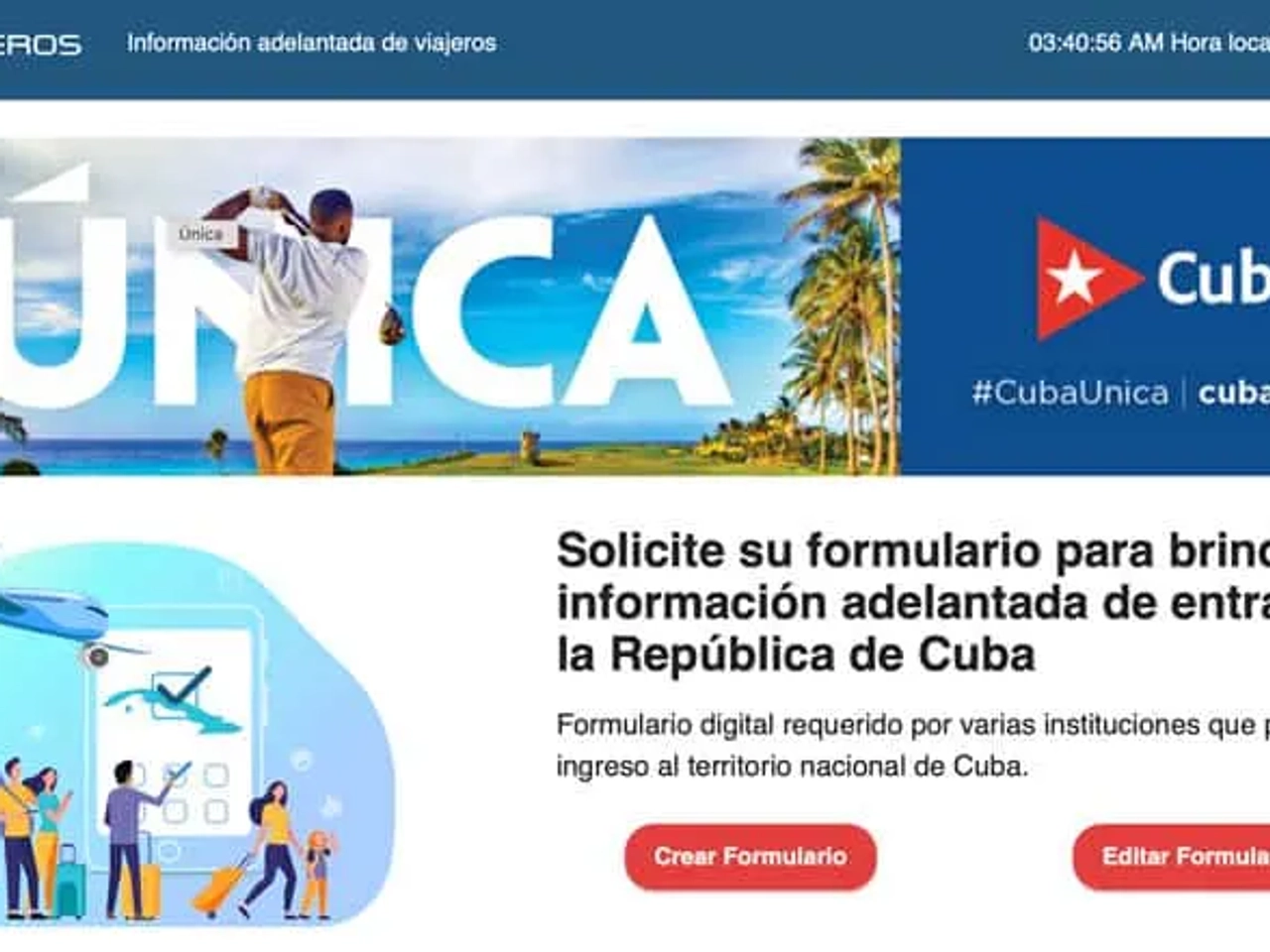 Formulario QR para entrar en Cuba