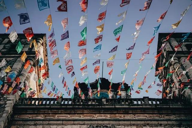 flags on a street in mexico