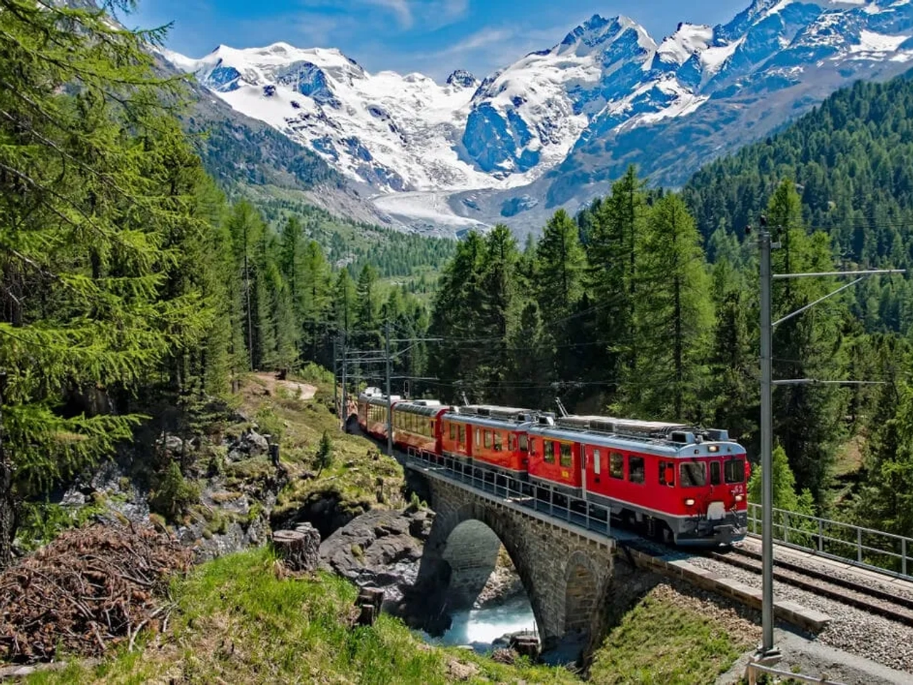 bernina express nos alpes suiços