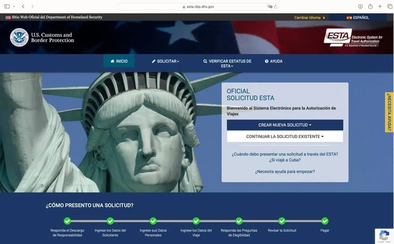 información del viaje en la solicitud de la ESTA