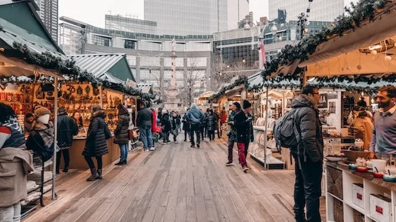 Mercado de Natal em Manhattan em Nova Iorque