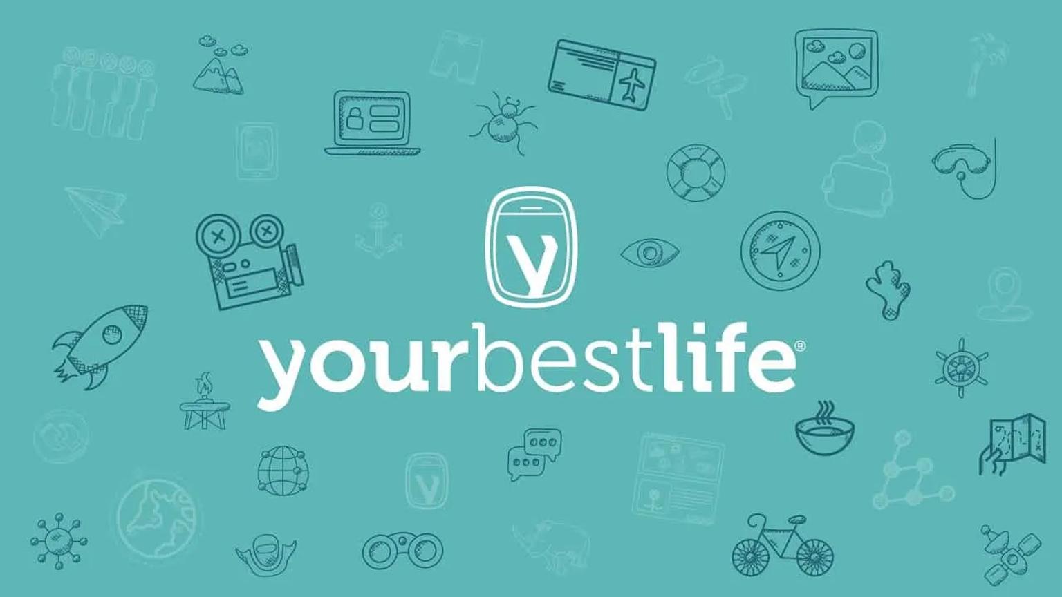 Logo de "yourbestlife" con íconos representando diversas actividades y causas.