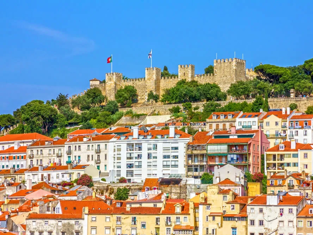panoramica do castelo de sao jorge desde a baixa de lisboa