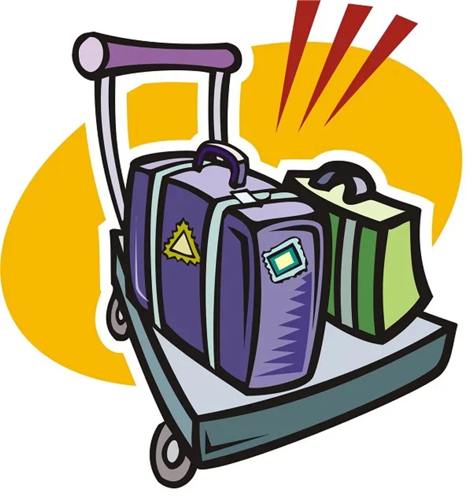 Carro de equipaje con maletas y una bolsa de viaje.