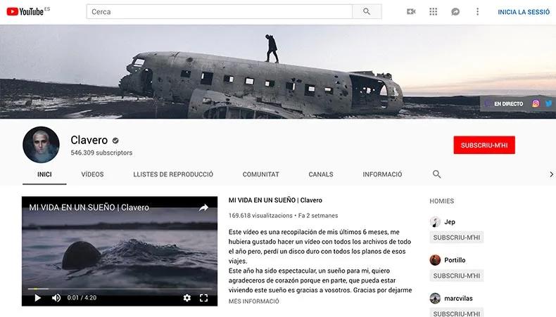 Imagen de un canal de YouTube con un video destacado y un paisaje dramático.