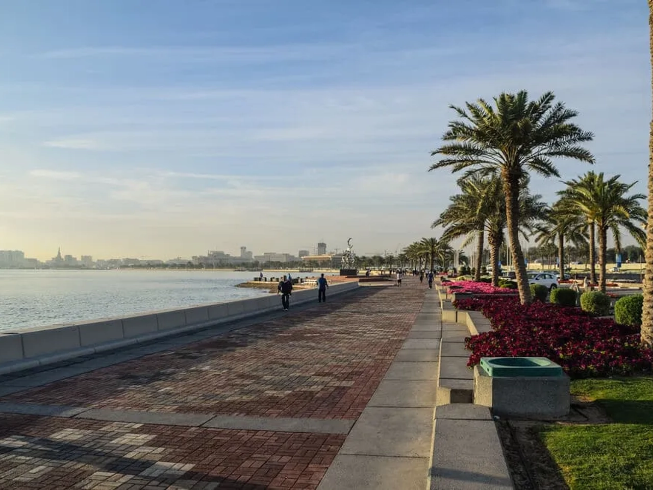 passeio maritimo de doha com palmeiras