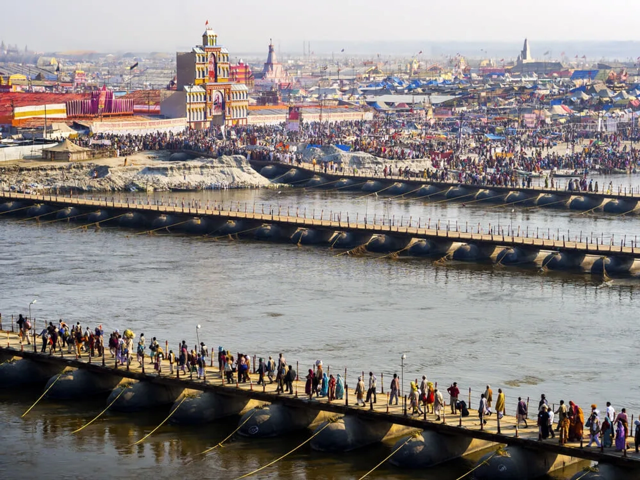 vista aerea do festival kumbh mela