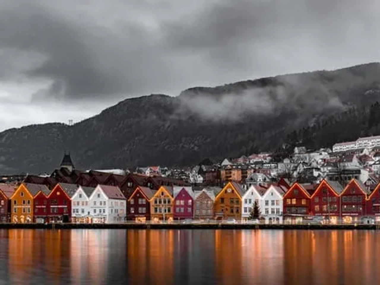 Panorama de Bryggen, Bergen na Noruega