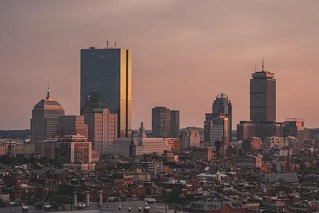 downtown boston at sunset, USA