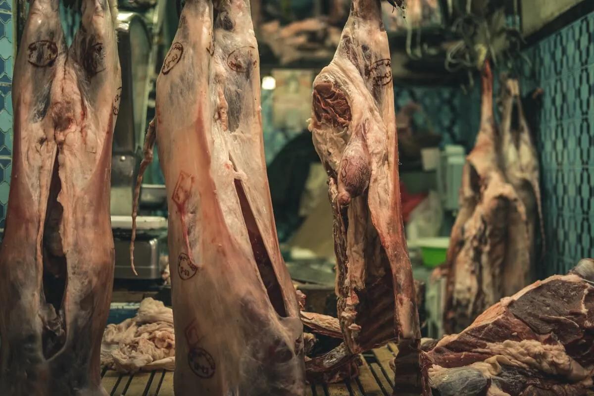 peças de carne expostas no mercado de rissani