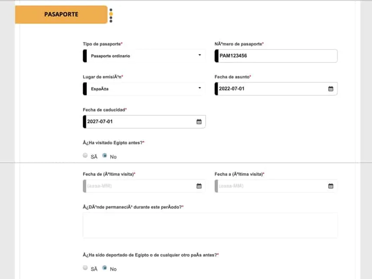 Formulario del visado
