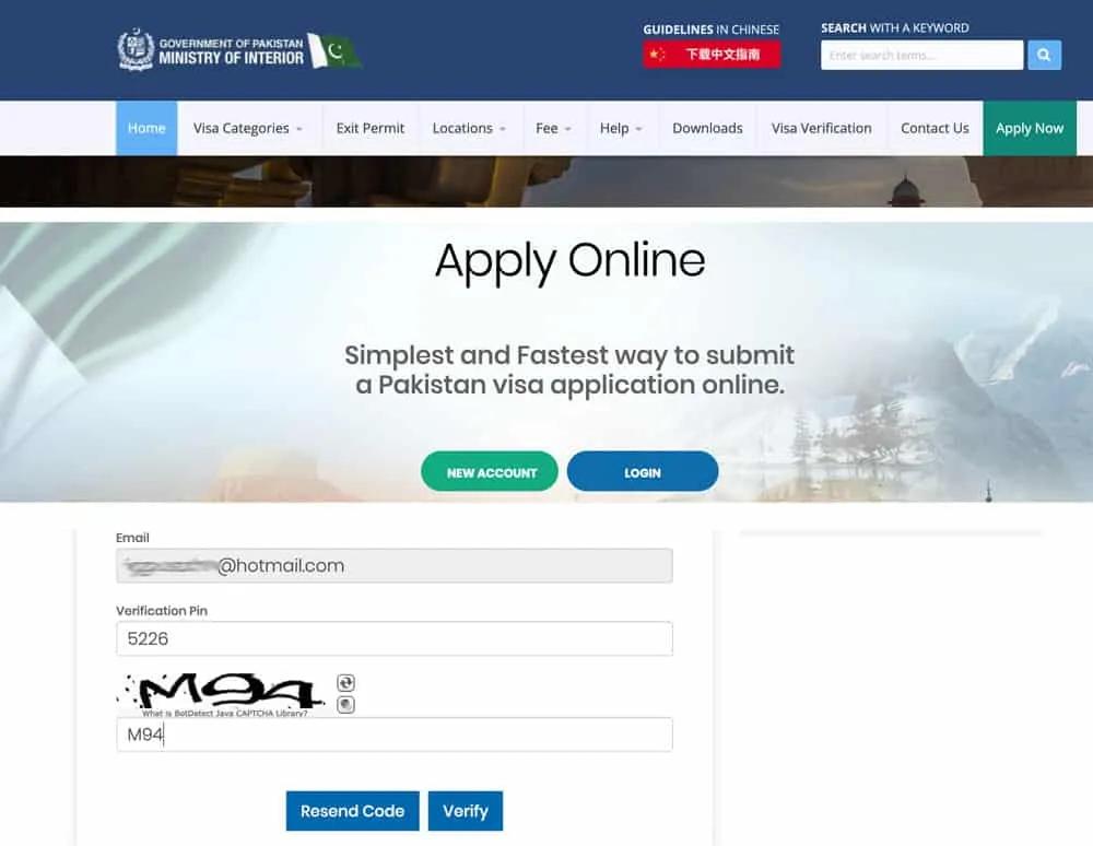 visado para Pakistán